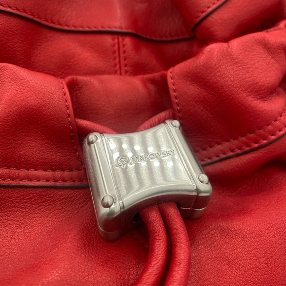 B. MAKOWSKY Red Leather Hobo Hand Bag  Leopard Lining and dust cover - Picture 2 of 7